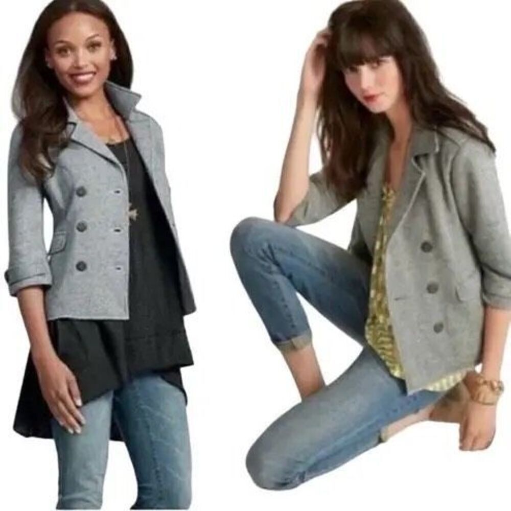 CAbi Heathery Gray Knit Shrunken Peacoat Size M Normcore, Nautical